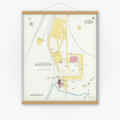 Old map wall art mockup — magnetic wood frame on white wall — Sanborn Fire Insurance Map from Nacogdoches, Nacogdoches County, Texas (1906), Sheet #0009