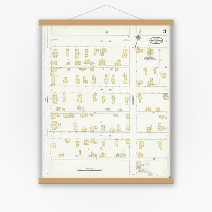 Old map wall art mockup — magnetic wood frame on white wall — Sanborn Fire Insurance Map from Waterford, Erie County, Pennsylvania (1911), Sheet #0003