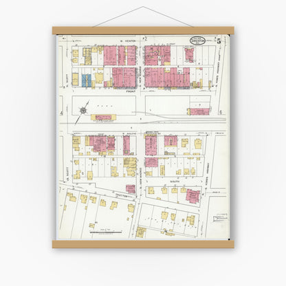 Old map wall art mockup — magnetic wood frame on white wall — Sanborn Fire Insurance Map from Sikeston, Scott County, Missouri (1919), Sheet #0005