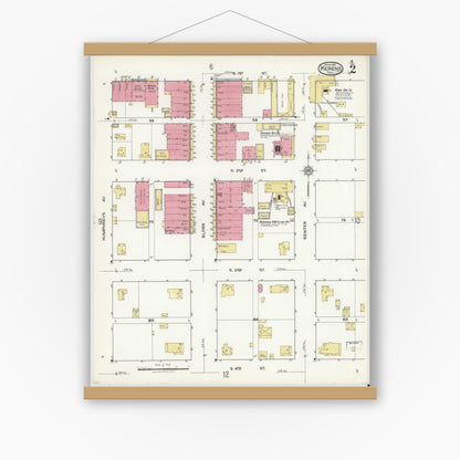 Old map wall art mockup — magnetic wood frame on white wall — Sanborn Fire Insurance Map from Kerens, Navarro County, Texas (1921), Sheet #0002