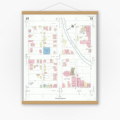 Old map wall art mockup — magnetic wood frame on white wall — Sanborn Fire Insurance Map from Jefferson City, Cole County, Missouri (1939), Sheet #0011