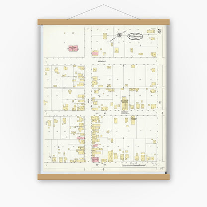 Old map wall art mockup — magnetic wood frame on white wall — Sanborn Fire Insurance Map from Williamsburg, Clermont County, Ohio (1911), Sheet #0003