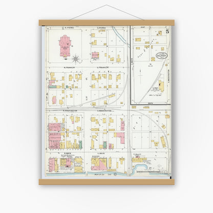 Old map wall art mockup — magnetic wood frame on white wall — Sanborn Fire Insurance Map from Delphos, Van Wert And Allen Counties, Ohio (1899), Sheet #0005