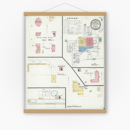 Old map wall art mockup — magnetic wood frame on white wall — Sanborn Fire Insurance Map from Liberty, Clay County, Missouri (1899) - Complete Map Set