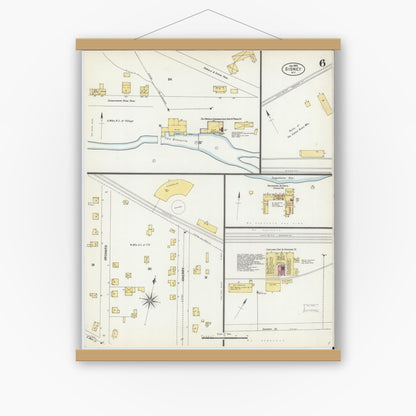 Old map wall art mockup — magnetic wood frame on white wall — Sanborn Fire Insurance Map from Sidney, Delaware County, New York (1903), Sheet #0006