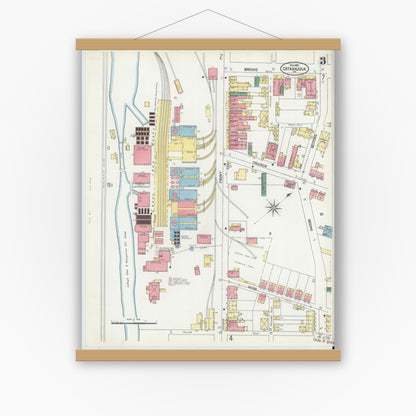 Old map wall art mockup — magnetic wood frame on white wall — Sanborn Fire Insurance Map from Catasauqua, Lehigh County, Pennsylvania (1902), Sheet #0003