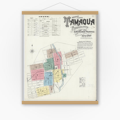 Old map wall art mockup — magnetic wood frame on white wall — Sanborn Fire Insurance Map from Tamaqua, Schuylkill County, Pennsylvania (1896), Sheet #0001
