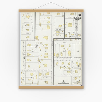 Old map wall art mockup — magnetic wood frame on white wall — Sanborn Fire Insurance Map from Ocala, Marion County, Florida (1895), Sheet #0010