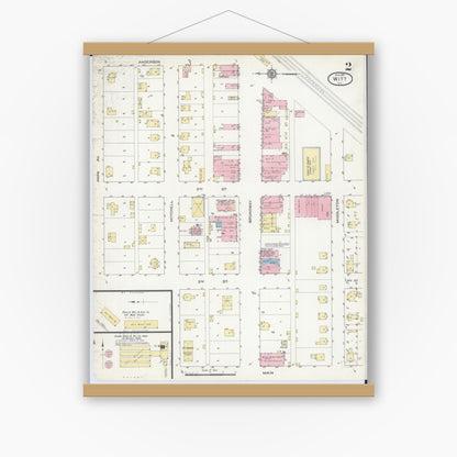 Old map wall art mockup — magnetic wood frame on white wall — Sanborn Fire Insurance Map from Witt, Montgomery County, Illinois (1914), Sheet #0002