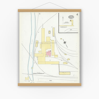 Old map wall art mockup — magnetic wood frame on white wall — Sanborn Fire Insurance Map from Mellen, Ashland County, Wisconsin (1909), Sheet #0004