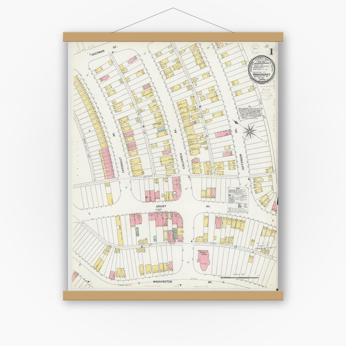 Old map wall art mockup — magnetic wood frame on white wall — Sanborn Fire Insurance Map from Vandergrift, Westmoreland County, Pennsylvania (1899) - Complete Map Set