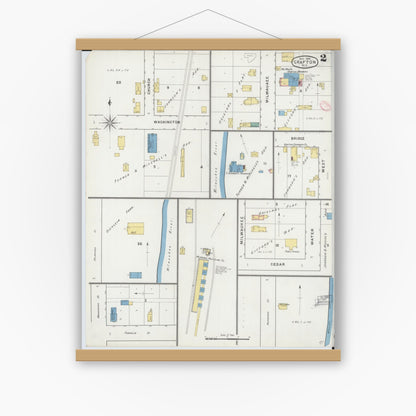 Old map wall art mockup — magnetic wood frame on white wall — Sanborn Fire Insurance Map from Grafton, Ozankee County, Wisconsin (1894), Sheet #0002
