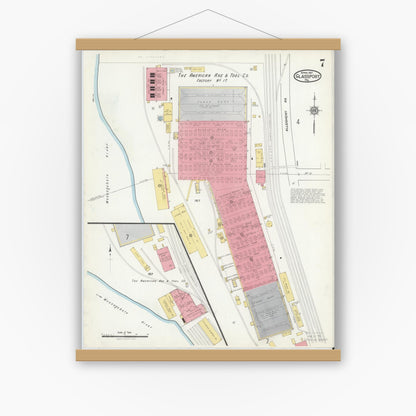 Old map wall art mockup — magnetic wood frame on white wall — Sanborn Fire Insurance Map from Glassport, Allegheny County, Pennsylvania (1917), Sheet #0007