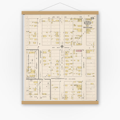 Old map wall art mockup — magnetic wood frame on white wall — Sanborn Fire Insurance Map from Escanaba, Delta County, Michigan (1921), Sheet #0023