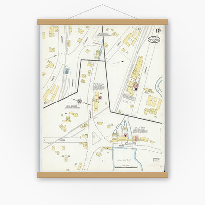 Old map wall art mockup — magnetic wood frame on white wall — Sanborn Fire Insurance Map from Rockland, Plymouth County, Massachusetts (1912), Sheet #0019