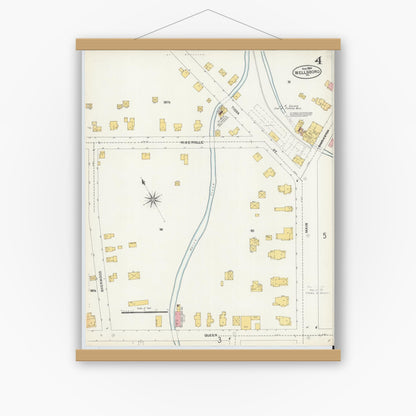 Old map wall art mockup — magnetic wood frame on white wall — Sanborn Fire Insurance Map from Wellsboro, Tioga County, Pennsylvania (1904), Sheet #0004