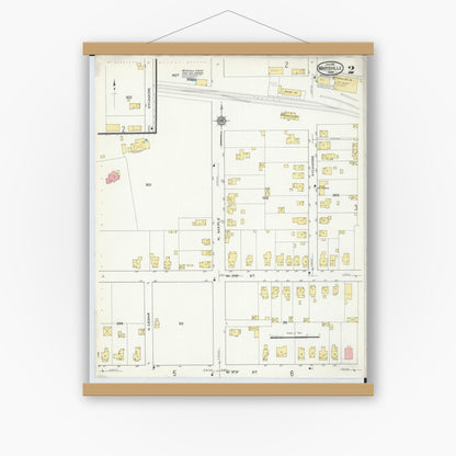 Old map wall art mockup — magnetic wood frame on white wall — Sanborn Fire Insurance Map from Marysville, Union County, Ohio (1916), Sheet #0002