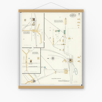 Old map wall art mockup — magnetic wood frame on white wall — Sanborn Fire Insurance Map from Bessemer, Gogebic County, Michigan (1908), Sheet #0007