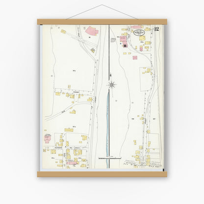 Old map wall art mockup — magnetic wood frame on white wall — Sanborn Fire Insurance Map from Pomeroy, Meigs County, Ohio (1908), Sheet #0012