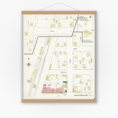 Old map wall art mockup — magnetic wood frame on white wall — Sanborn Fire Insurance Map from Troup, Smith County, Texas (1909), Sheet #0002