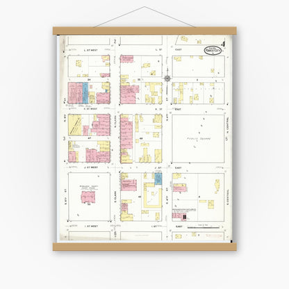 Old map wall art mockup — magnetic wood frame on white wall — Sanborn Fire Insurance Map from Forest City, Winnebago County, Iowa (1916), Sheet #0004