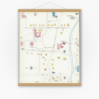 Old map wall art mockup — magnetic wood frame on white wall — Sanborn Fire Insurance Map from Ithaca, Tompkins County, New York (1904), Sheet #0030