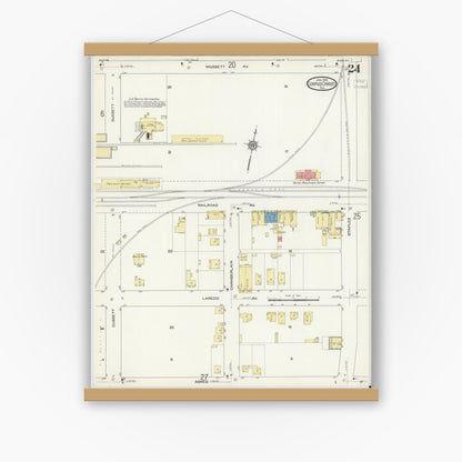 Old map wall art mockup — magnetic wood frame on white wall — Sanborn Fire Insurance Map from Corpus Christi, Nueces County, Texas (1914), Sheet #0024