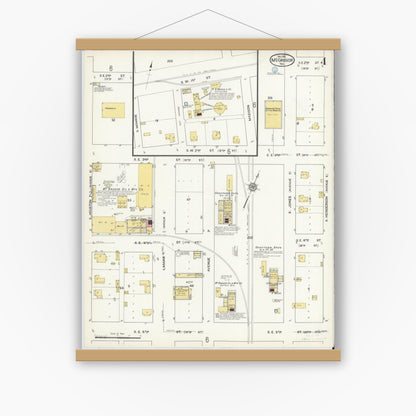 Old map wall art mockup — magnetic wood frame on white wall — Sanborn Fire Insurance Map from McGregor, McLennan County, Texas (1915), Sheet #0004