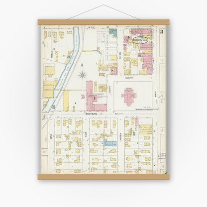 Old map wall art mockup — magnetic wood frame on white wall — Sanborn Fire Insurance Map from Fond du Lac, Fond du Lac County, Wisconsin (1892), Sheet #0003