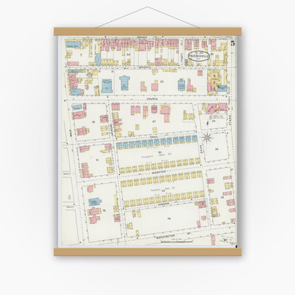 Old map wall art mockup — magnetic wood frame on white wall — Sanborn Fire Insurance Map from Phoenixville, Chester County, Pennsylvania (1894), Sheet #0005