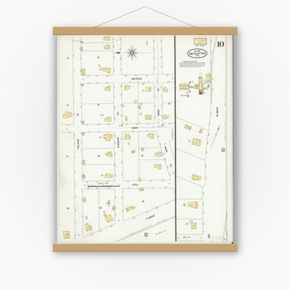 Old map wall art mockup — magnetic wood frame on white wall — Sanborn Fire Insurance Map from Van Alstyne, Grayson County, Texas (1907), Sheet #0010