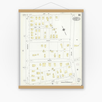 Old map wall art mockup — magnetic wood frame on white wall — Sanborn Fire Insurance Map from Winchester, Middlesex County, Massachusetts (1910), Sheet #0011