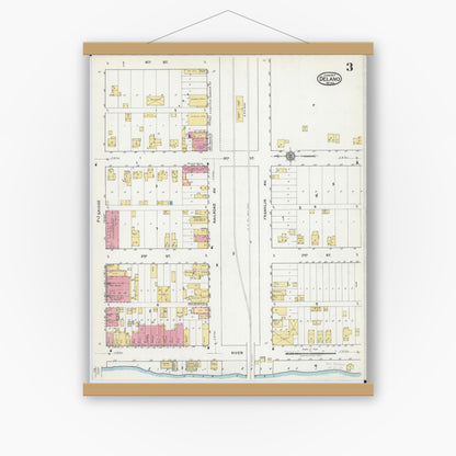 Old map wall art mockup — magnetic wood frame on white wall — Sanborn Fire Insurance Map from Delano, Wright County, Minnesota (1917), Sheet #0003