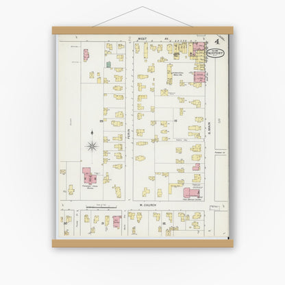 Old map wall art mockup — magnetic wood frame on white wall — Sanborn Fire Insurance Map from Fairport, Monroe County, New York (1892), Sheet #0004
