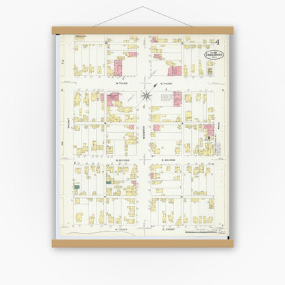 Old map wall art mockup — magnetic wood frame on white wall — Sanborn Fire Insurance Map from Canal Dover, Tuscarawas County, Ohio (1907), Sheet #0004