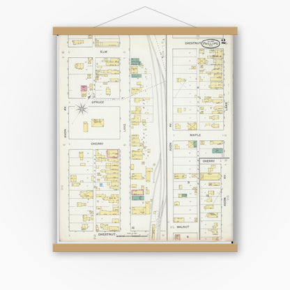 Old map wall art mockup — magnetic wood frame on white wall — Sanborn Fire Insurance Map from Phillips, Price County, Wisconsin (1892), Sheet #0002