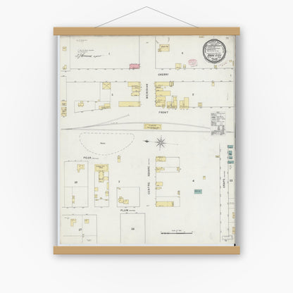 Old map wall art mockup — magnetic wood frame on white wall — Sanborn Fire Insurance Map from Dade City, Pasco County, Florida (1895), Sheet #0001