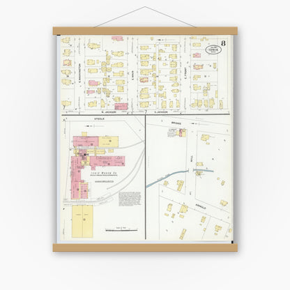 Old map wall art mockup — magnetic wood frame on white wall — Sanborn Fire Insurance Map from Ionia, Ionia County, Michigan (1907), Sheet #0008