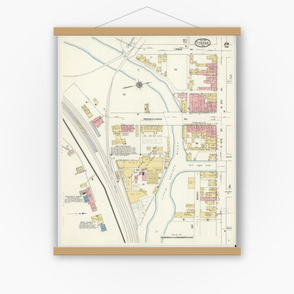 Old map wall art mockup — magnetic wood frame on white wall — Sanborn Fire Insurance Map from Tyrone, Blair County, Pennsylvania (1911), Sheet #0002