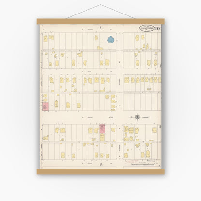 Old map wall art mockup — magnetic wood frame on white wall — Sanborn Fire Insurance Map from Huntington Park, Los Angeles County, California (1916), Sheet #0010