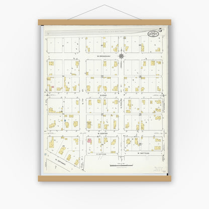 Old map wall art mockup — magnetic wood frame on white wall — Sanborn Fire Insurance Map from Leipsic, Putnam County, Ohio (1916), Sheet #0005