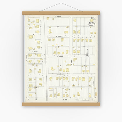 Old map wall art mockup — magnetic wood frame on white wall — Sanborn Fire Insurance Map from Tyler, Smith County, Texas (1907), Sheet #0020