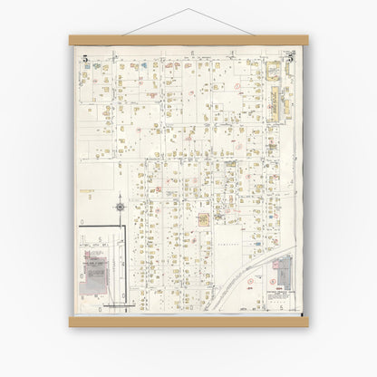 Old map wall art mockup — magnetic wood frame on white wall — Sanborn Fire Insurance Map from Plano, Collin County, Texas (1961), Sheet #0005