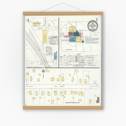 Old map wall art mockup — magnetic wood frame on white wall — Sanborn Fire Insurance Map from Andover, Ashtabula County, Ohio (1926) - Complete Map Set