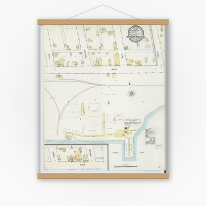 Old map wall art mockup — magnetic wood frame on white wall — Sanborn Fire Insurance Map from Onekama, Manistee County, Michigan (1895) - Complete Map Set
