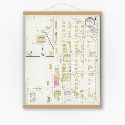Old map wall art mockup — magnetic wood frame on white wall — Sanborn Fire Insurance Map from West Baden, Orange County, Indiana (1906) - Complete Map Set