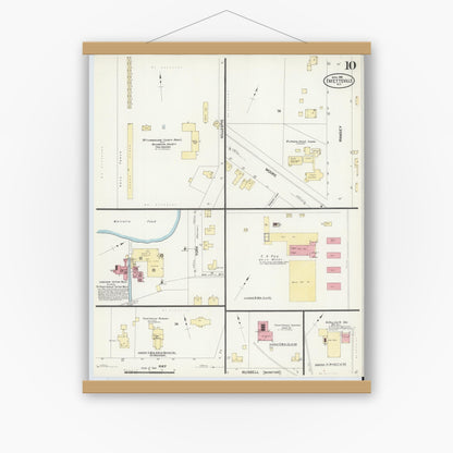 Old map wall art mockup — magnetic wood frame on white wall — Sanborn Fire Insurance Map from Fayetteville, Cumberland County, North Carolina (1908), Sheet #0010