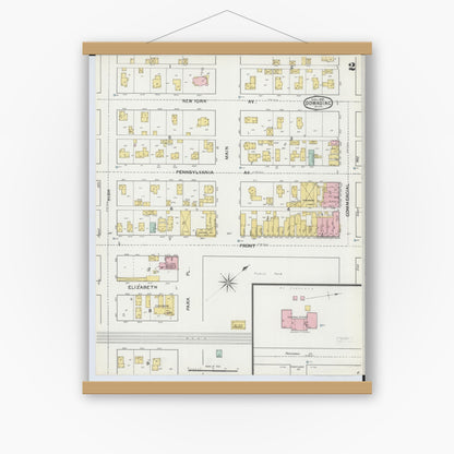 Old map wall art mockup — magnetic wood frame on white wall — Sanborn Fire Insurance Map from Dowagiac, Cass County, Michigan (1892), Sheet #0002