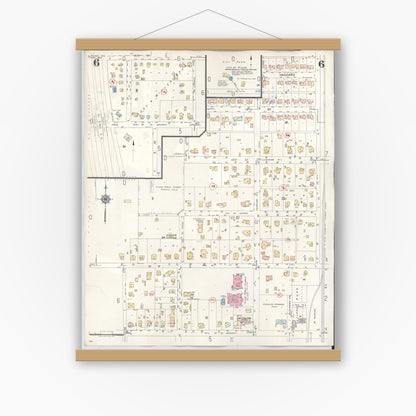 Old map wall art mockup — magnetic wood frame on white wall — Sanborn Fire Insurance Map from Plano, Collin County, Texas (1961), Sheet #0006