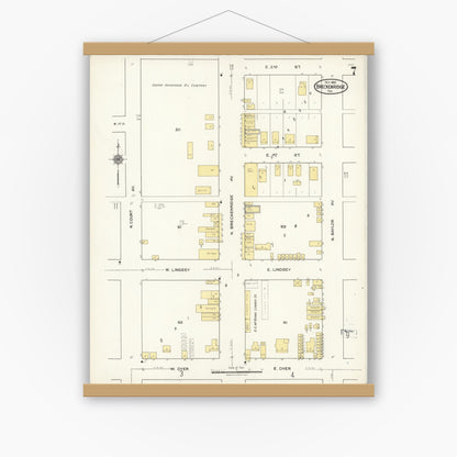 Old map wall art mockup — magnetic wood frame on white wall — Sanborn Fire Insurance Map from Breckenridge, Stephens County, Texas (1921), Sheet #0007
